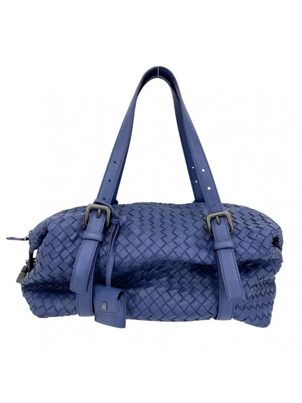 Bottega Veneta Intrecciato Montaigne Tote Shoulder Bag Leather Blue Matte Black